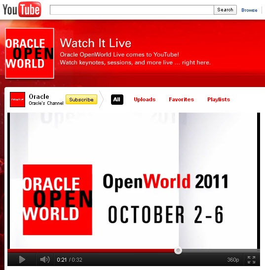 Watch Oracle Open World Live on YouTube!