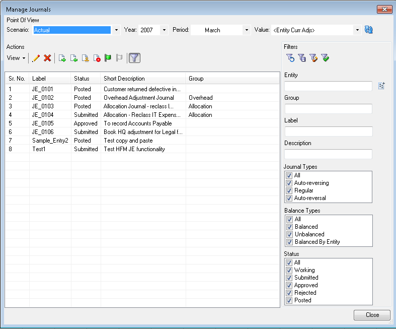 Oracle Smartview Functions Oracle HFM Journals in Smart View